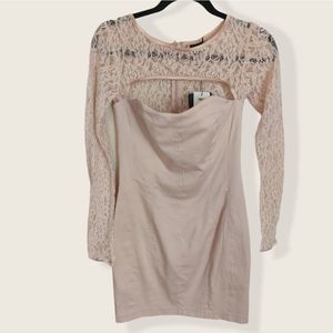 ❤️ ASOS Bridesmaid Blush Long Lace Sleeve Mini Dress